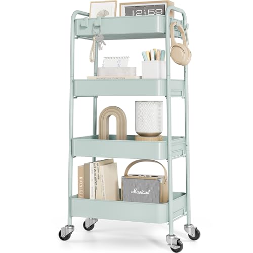 KINGRACK Carrito de Almacenamiento de Metal de 4 Niveles con Ruedas, Libro de Belleza, Manualidades, Arte de té, para el hogar, baño, Cocina, lavandería, no Necesita Tornillos, Carrito de Utilidad