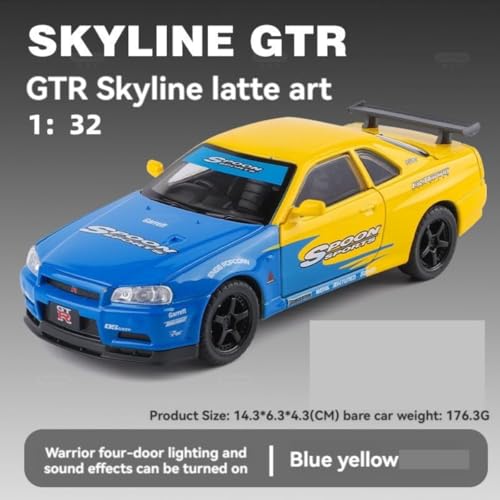 Image of 1.32 Scale Nissan GT-R R34 Diecast Car Model Toy with Pull Back Action, Openable Doors, Alloy Body & Detailing | Sports Toy for Kids & Collectors | Luxury Racing Car Gift