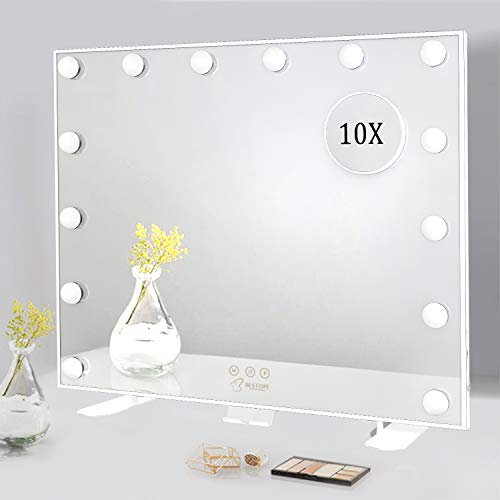 BESTOPE Hollywood Mirror Vanity Makeup Mirror with Light, Smart Touch Control 3 Colors Lighting Modes with 14 pcs Dimmable Led Bulbs for Tabletop Mirror or Wall Mounted