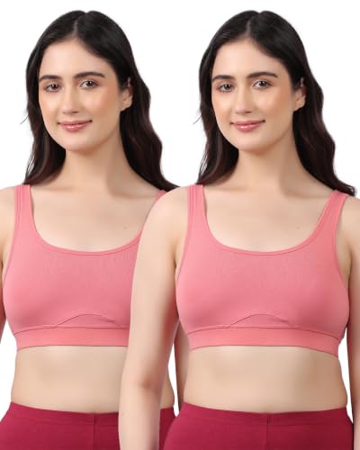 Image of Lavos Bamboo Cotton Comfort Sleeping Bra for Women, Slip On Bras to Wear at Home, Non-Padded & Non-Wired Sports Bras, Full /High Coverage, Soft Comfortable & Breathable Broad Strap Bra (Pack of 2)