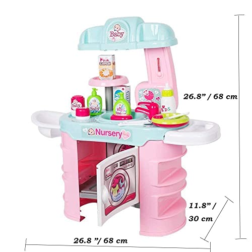 Color Tree Kids Nursery Care Playset Toy Pretend Role Play Baby Doll Bath Table ,Pink #TOP4