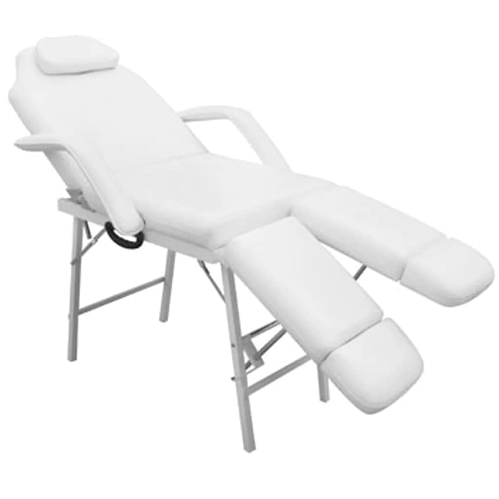 Kosmetikstuhl Tragbar für Salon, Massageliege mit Kunstleder, Höhenverstellbar, Inklusive Tragetasche, Weiß