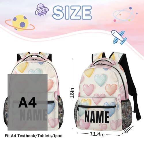 Custom Colorful Heart Backpack with Name Personalized Waterproof Casual Daypack Rainbow Romantic Customize Laptop Backpacks for Women Men3