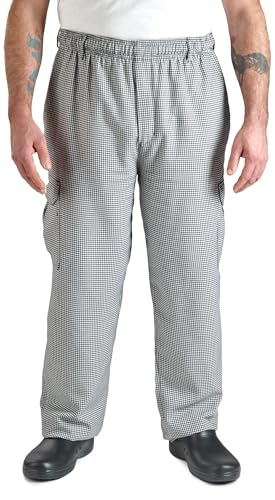 Mercer Culinary M61051HTM Genesis Men's Chef Cargo Pant in Hounds Tooth, Medium, Black/White