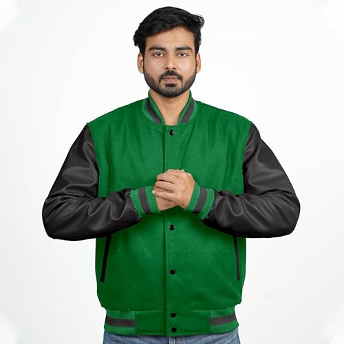 Image of Men's Fashion Varsity Jacket Causal Slim Fit Wool Letterman Baseball Bomber Jackets