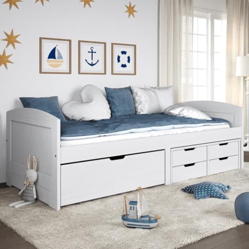 AJJHUUKI Betten & Zubehör-Betten & Bettrahmen-Tagesbett mit 5 Schubladen IRUN Weiß 90x200 cm Massivholz Kiefer