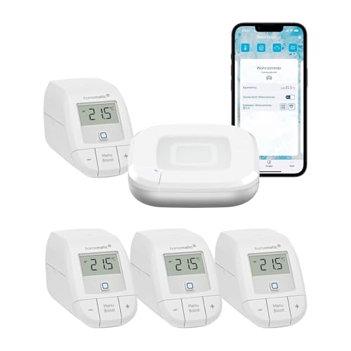 Homematic IP Heizungssteuerung für 4 Heizkörper zur Einzelraumregelung mit App., Weiß (Thermostat Basic) – Ansicht 1