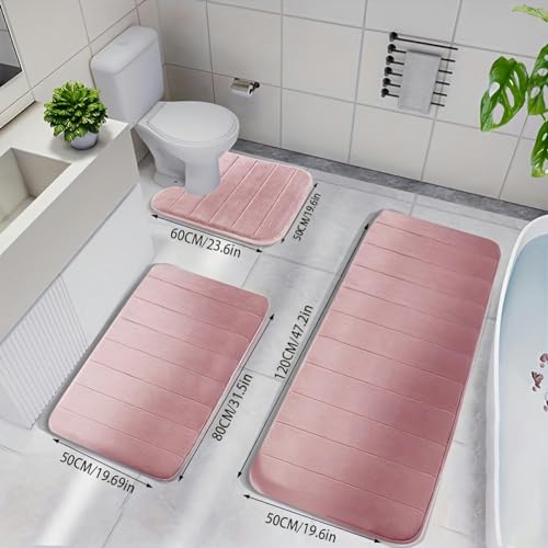 3-teiliges rutschfestes, dickes Memory-Foam-Badematten-Set, ultraweich, burgunderrot, Badteppiche für Badezimmer, saugfähige und langlebige Duschbodenmatten – Bild 5