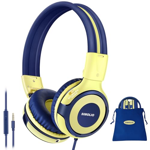 SIMOLIO Casque Filaire pour Enfants avec Limitation du Volume à 3 Niveaux, Casque Enfant Supra-auriculaire avec Port de Partage et Microphone Intégré pour Garçons et Filles