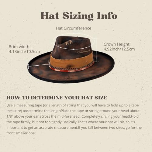 Image of RUEDIGER Vintage Pencil Brim Fedora Hats 100% Wool Felt Hat Panama Rancher Hat with Lightning Logo Handmade Distressed /Burned