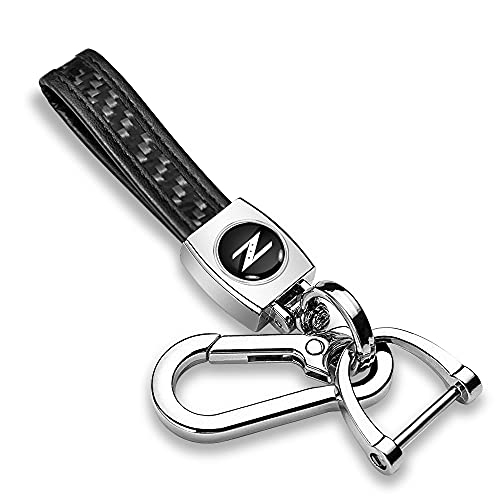 iPick Image Compatible with Nissan 350Z Z Logo in Black Real Carbon Fiber Loop-Strap Chrome Hook Key Chain
