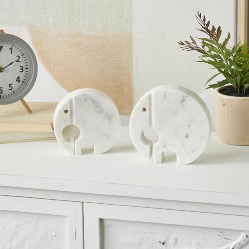 Set de 2 esculturas decorativas elefante de mármol blanco miniatura 2