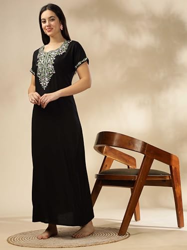 Image of 9shines Label Stylish Alpine Nighty Maxi for Women | Full Length Trendy Nightgown | Premium Nightdress | Nightwear | Heavy Embroidery Nighty with Pockets(2891)