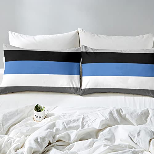 Homewish Patchwork Striped Duvet Cover Set including 2 Pillowcases, Double Size, 100% Soft & Breathable Polyester - Image 4