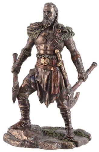 VOGLER Joh. Vogler GmbH Veronese Viking with Two Axes Made of Artificial Stone Bronzed and Coloured by Artist