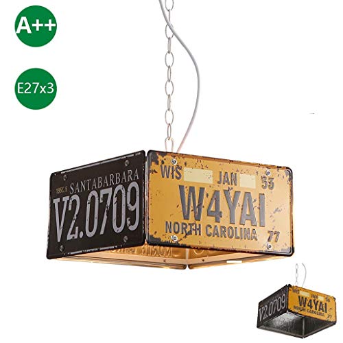 CattleBie Pendiente de la luz retro del colgante de metal ligero Lámpara colgante Negro Altura ajustable del bulbo E27 de techo industrial de luz for Comedor Sala de estar Cocina Creativa de la matríc