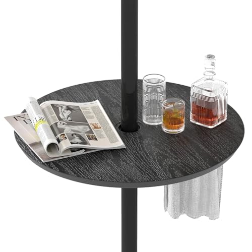 Costway 50CM Outdoor Adjustable Umbrella Table, Round Umbrella Table Tray w/ 38 mm Umbrella Hole, Faux Wood Grain, Portable Round Table Top for Backyard, Poolside, Beach, Garden, Patio