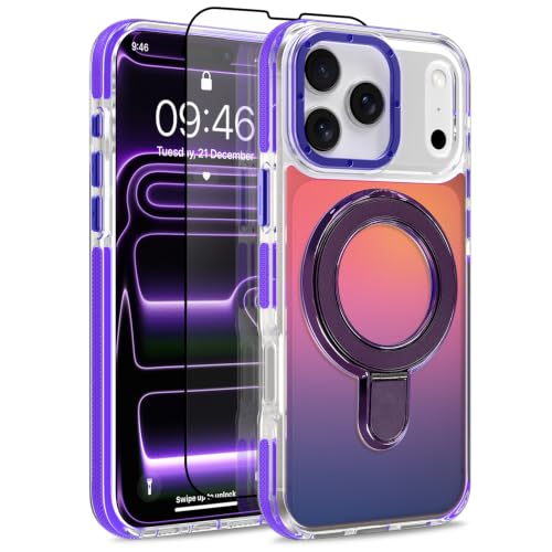 Image of Magnetic for iPhone 17 Pro Case with Stand [Compatible with Magsafe] [Cute Fashion Fluorescent Design] [1 Screen Protector] Slim Translucent Matte Case for iPhone 17 Pro 6.3 inch 2025, Purple