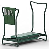 ZENO Garden Kneeler Seat with Handles | 2-in-1 Kneeling Pad & Seat | Padded Garden Kneeler | Lightweight & Foldable | Green Steel Kneeler with Tool Bag