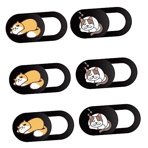 FELTECHELECTR 6個の トップウェブカメラカバー、猫柄粘着ウェブカメラブロッカープライバシーシールド、タブレットPC用