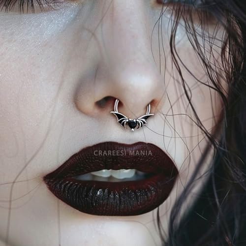 CM Crareesi Mania Black Septum Rings Bat Septum Piercing Jewelry 316L Stainless Daith Earrings Helix Cartilage Piercing Jewelry 16G Black Heart CZ Septum Ring4