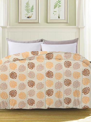 Image of HOMEKART 220 GSM Premium Reversible Microfiber AC Comforter for Single Bed | Soft, Lightweight & Breathable All-Season 3-Layer Quilted Blanket (150 cm x 225 cm, Floral, Beige & Brown)