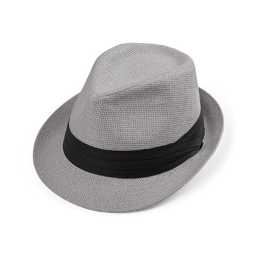 Image of Straw Trilby Fedora Hat for Men Women 1920s Panama Hat Short Brim Summer Beach Sun Hat with Band