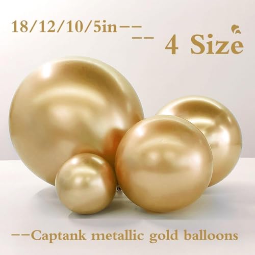 Image of Gold Balloons Different Size 18 12 10 5in Chrome Metallic Gold Balloon Garland Arch Kit Glue Point Curlling Ribbon Strip Tying Tool For Birthday Baby Shower Wedding Graduation Party Decoration