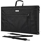 JusArt Art Portfolio Bag, 24x36 Foldable Light Weight Portfolio Folder Case with Adjustable Shoulder Strap, Leather Corners, Waterproof Art Bag for Artists and Adults for Artwork, Poster, Sketching
