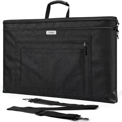 JusArt Art Portfolio Bag, 24x36 Foldable Light Weight Portfolio Folder Case with Adjustable Shoulder Strap, Leather Corners, Waterproof Art Bag for Artists and Adults for Artwork, Poster, Sketching