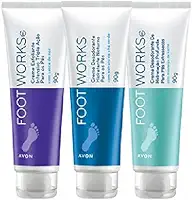 Kit com 3 Cremes Hidratantes Para os Pés, Foot Works Avon, Creme Desodorante Noturno, Creme Esfoliante, Creme Hidratação profunda