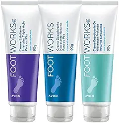 Kit com 3 Cremes Hidratantes Para os Pés, Foot Works Avon, Creme Desodorante Noturno, Creme Esfoliante, Creme Hidratação profunda