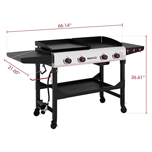 Royal Gourmet Gd403 4-Burner Portable Flat Top Gas Griddle Combo Grill With Folding Legs, 48,000 Btu, For Outdoor Cooking While Camping Or Tailgating, Black & Silver #TOP6
