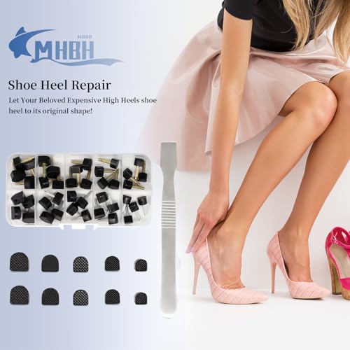 Image of MHBH High Heel Replacement Tips, Shoe Heel Repair - 20 Pairs of Heel Caps Shoe Heel Repair Kit for Women's Shoes, 5 sizes