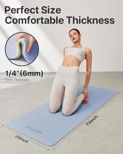 Image of Yoga Mat,Non-Slip TPE Exercise Mat(1 /4 Inch) for Pilates, Fitness & Barefoot Workouts, Home Gym Studio with Strap & Bag