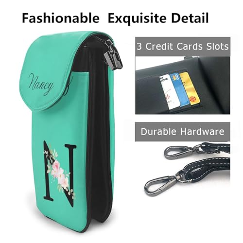 Custom Name Small Crossbody Cell Phone Bag for Women Personalized PU Leather Mini Shoulder Bag Wallet Cellphone Purse with Credit Card Slots and Adjustable Strap (N)2