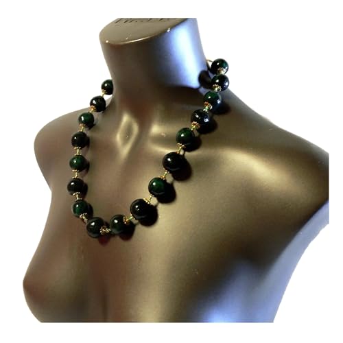 Collier perles céramiques vert et or classique chic, bijou tendance pour femme