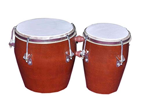 Image of 7 inch Size Professional Long Lasting Two Piece Wooden Bongo Drum Set - Brown