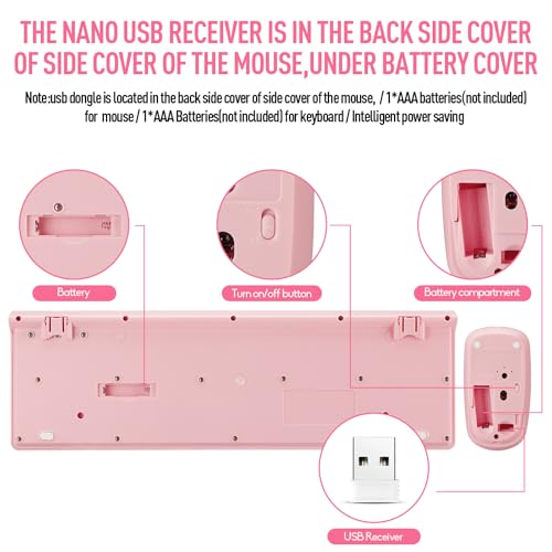 Image of Wireless Silent Keyboard and Mouse Combo, Ultra-Slim Sleek Design Full-Sized Wireless Keyboard and Adjustable DPI Mouse, 2.4GHz USB Receiver for PC, Windows, MAC, Desktop, Laptop (Pink)