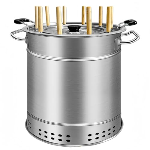Parrilla de barbacoa de barril de carbón, horno portátil sin humo de acero inoxidable con 60 pinchos para camping, patio, playa y reuniones familiares