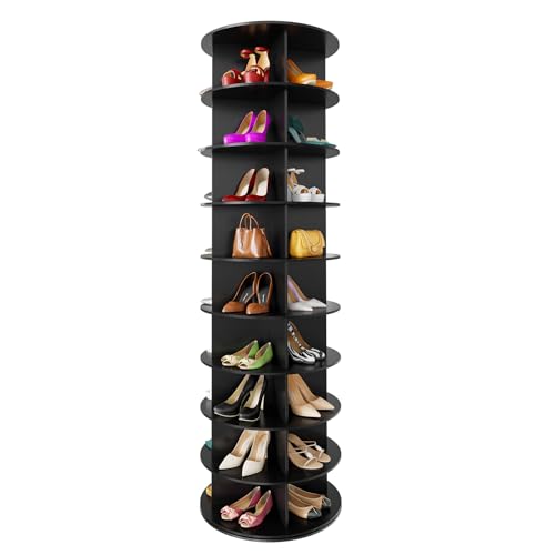 SpaceAid 9 Tier Rotating Shoe Rack Tower, Spinning Shoe Display Lazy Susan, Revolving 360 Shoe Rack Storage Round Carousel, Vertical Handbag Rotate Shoes Closet Organization (9-Tier Black)