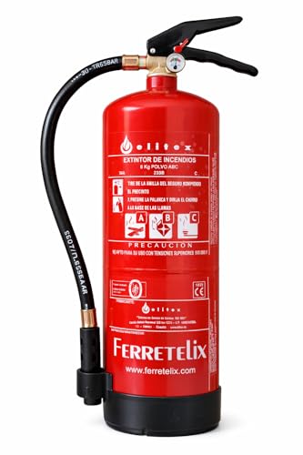 FERRETELIX® Extintor 6 kg Polvo ABC Alta Eficacia 34A 233B + Soporte de Pared – Fabricado en 2026 – Seguridad Profesional contra Incendios