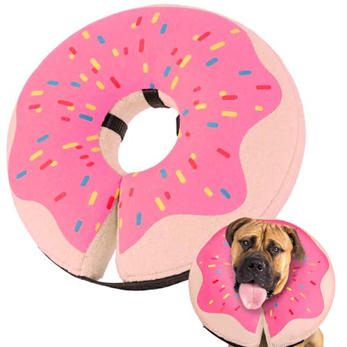 Image of Gimars Large Inflatable Dog Cone Alternative Dog Donut Collar After Surgery, Soft Neck Pillow Recovery Cone, Elizabethan Collar Alternative for Medium and Large
