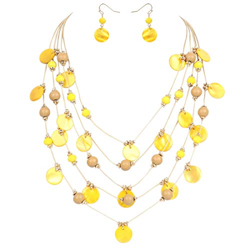 Firstmeet XL-1016 Handmade Multi-Layer Round Shell Wooden Beads Necklace cover
