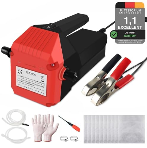 Nartov Oil Extractor Pump 12V/80W, Fuel Transfer Pump, Oil/Diesel, Vacuum Oil Suction Pump with Hose, Portable Oil Suction Pump for Motorcycle Car Truck Farm Vehicle (RED)