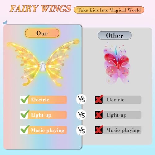 Image of PATPAT Light-Up Fairy Butterfly Wings for Girls, Colorful Flapping Fairy Wings with Light & Music, Elastic Shoulder Straps, Dress Up Costume for Party, Cosplay.
