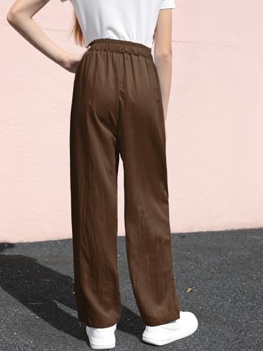 Image of SANGTREE Girls & Woman Wide Leg Pants Lightweight Casual Elastic High Waist Straight Leg Loose Trousers,4 Years - Woman 2XL