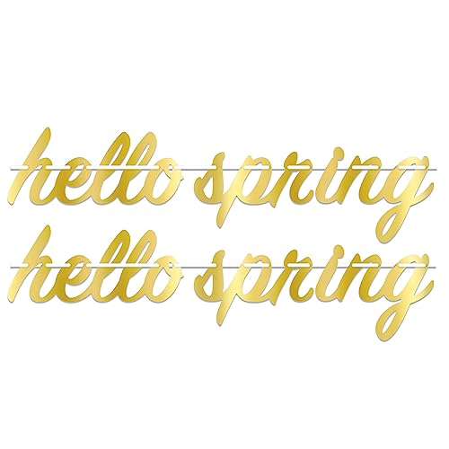 Beistle 56050-2 pancartas decorativas de Hello Spring para fiesta de Pascua, fabricadas en Estados Unidos desde 1900, cinta de papel, color dorado