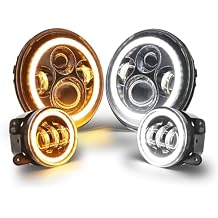 SUPAREE DOT Round LED Headlights and Fog Lights Combo fit for 1997-2018 Jeep Wrangler JK LJ TJ CJ Sahara Sport Rubicon Turn Signal DRL, Hi/Lo Beam, Halo Ring 7inch Front Head and 4inch Fog Lights