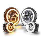 SUPAREE DOT Round LED Headlights and Fog Lights Combo fit Jeep Wrangler JK